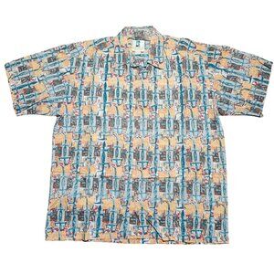 Kahala Lizard Petroglyphs Hawaiian Aloha Shirt Mens Button-up Large Vintage